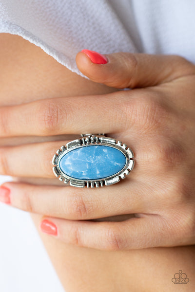 Peacefully Pioneer - Paparazzi - Blue Oval Stone Silver Ring