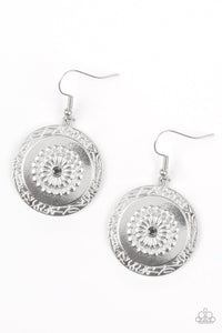 Peppy Poppy - Paparazzi - Silver Floral Hematite Rhinestone Circular Earrings