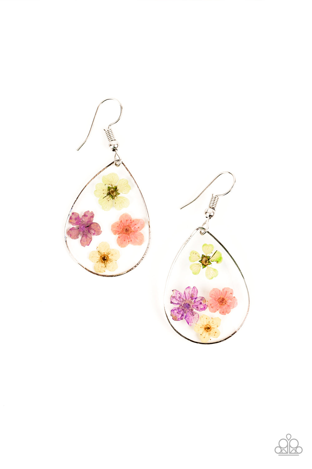 Perennial Prairie - Paparazzi - Multi Green Pink Purple Yellow Pressed Flowers Teardrop Earrings