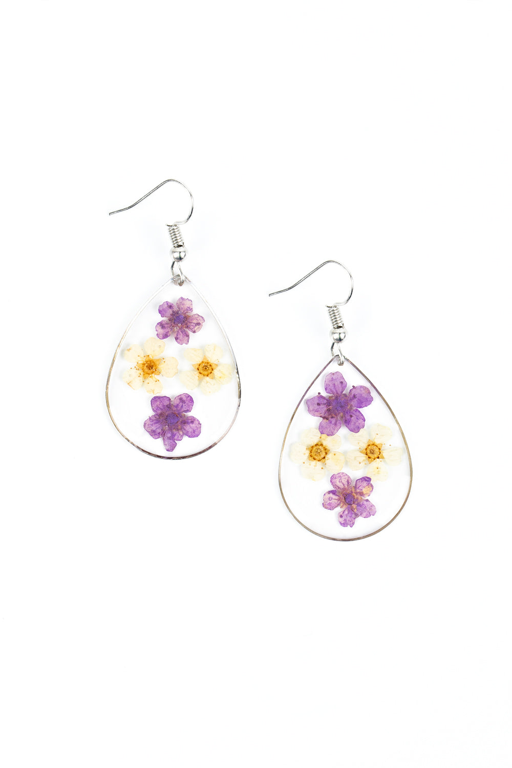 Perennial Prairie - Paparazzi - Multi Purple and Yellow Pressed Flower Teardrop Earrings