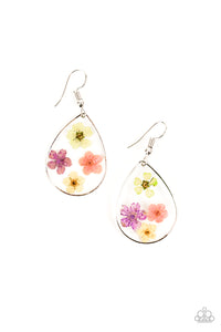 Perennial Prairie - Paparazzi - Multi Green Pink Purple Yellow Pressed Flowers Teardrop Earrings