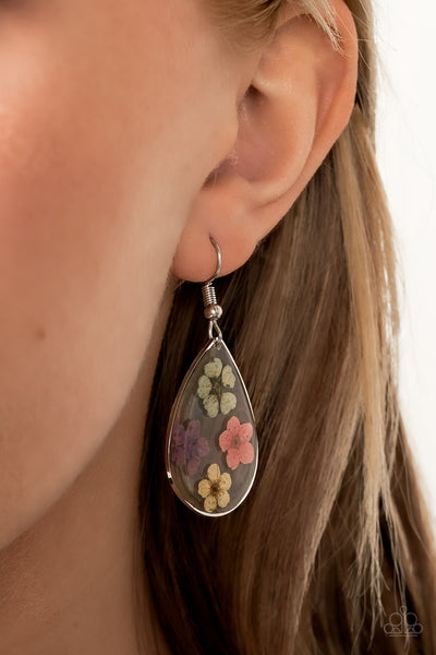 Perennial Prairie - Paparazzi - Multi Green Pink Purple Yellow Pressed Flowers Teardrop Earrings