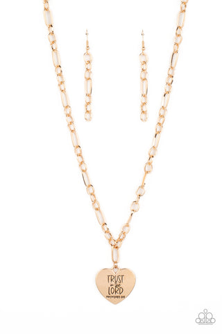 Perennial Proverbs - Paparazzi - Gold "Trust in the Lord" Heart Pendant Necklace