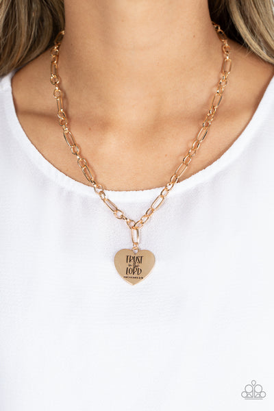Perennial Proverbs - Paparazzi - Gold "Trust in the Lord" Heart Pendant Necklace
