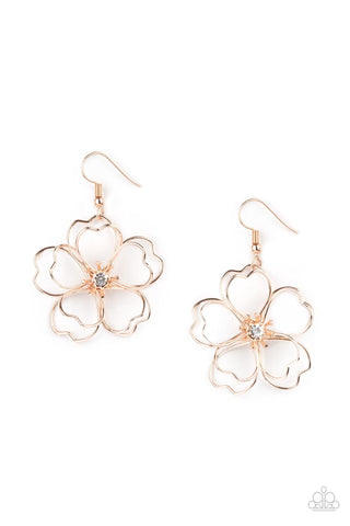 Petal Power - Paparazzi - Rose Gold Wire Flower Rhinestone Earrings