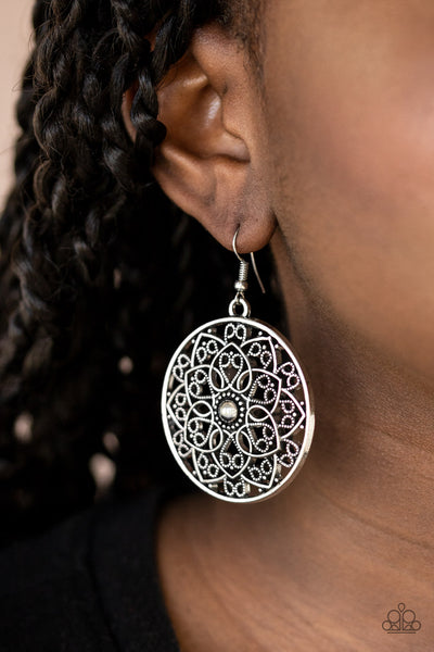 Petal Prana - Paparazzi - Silver Studded Floral Circular Earrings