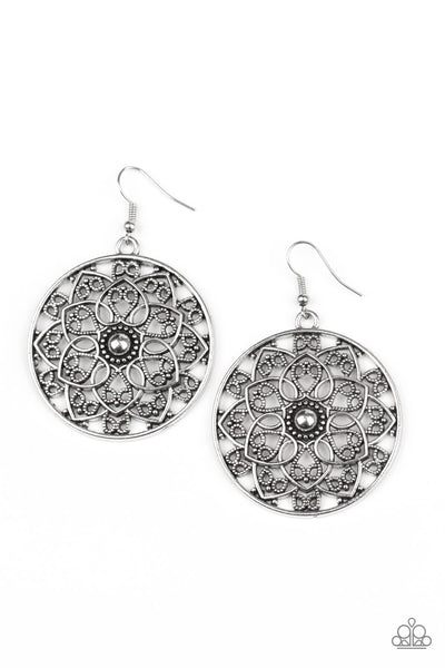 Petal Prana - Paparazzi - Silver Studded Floral Circular Earrings