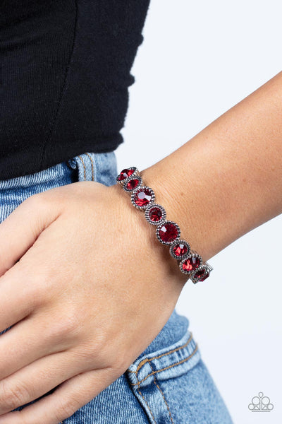 Phenomenally Perennial - Paparazzi - Red Rhinestone Stretchy Bracelet