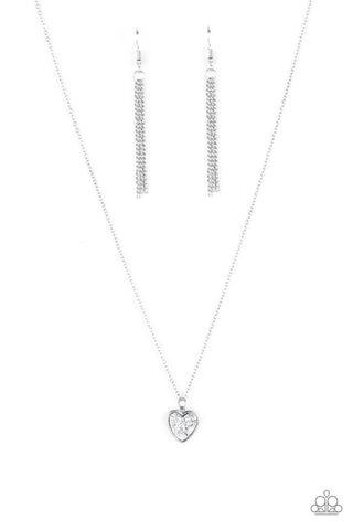 Pitter-Patter, Goes My Heart - Paparazzi - Silver Glitter Heart Pendant Necklace