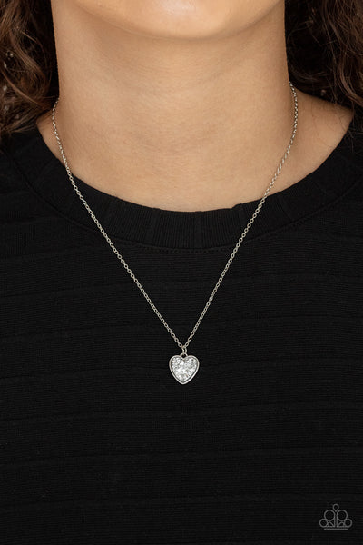 Pitter-Patter, Goes My Heart - Paparazzi - Silver Glitter Heart Pendant Necklace