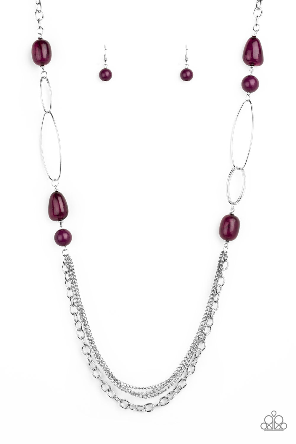 Pleasant Promenade - Paparazzi - Purple Bead Silver Oval Necklace
