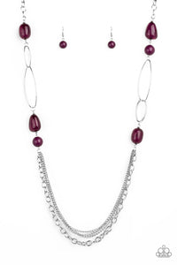 Pleasant Promenade - Paparazzi - Purple Bead Silver Oval Necklace