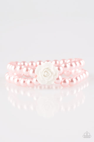 Posh and Posy - Paparazzi - Pink Pearl White Flower Stretch Bracelet