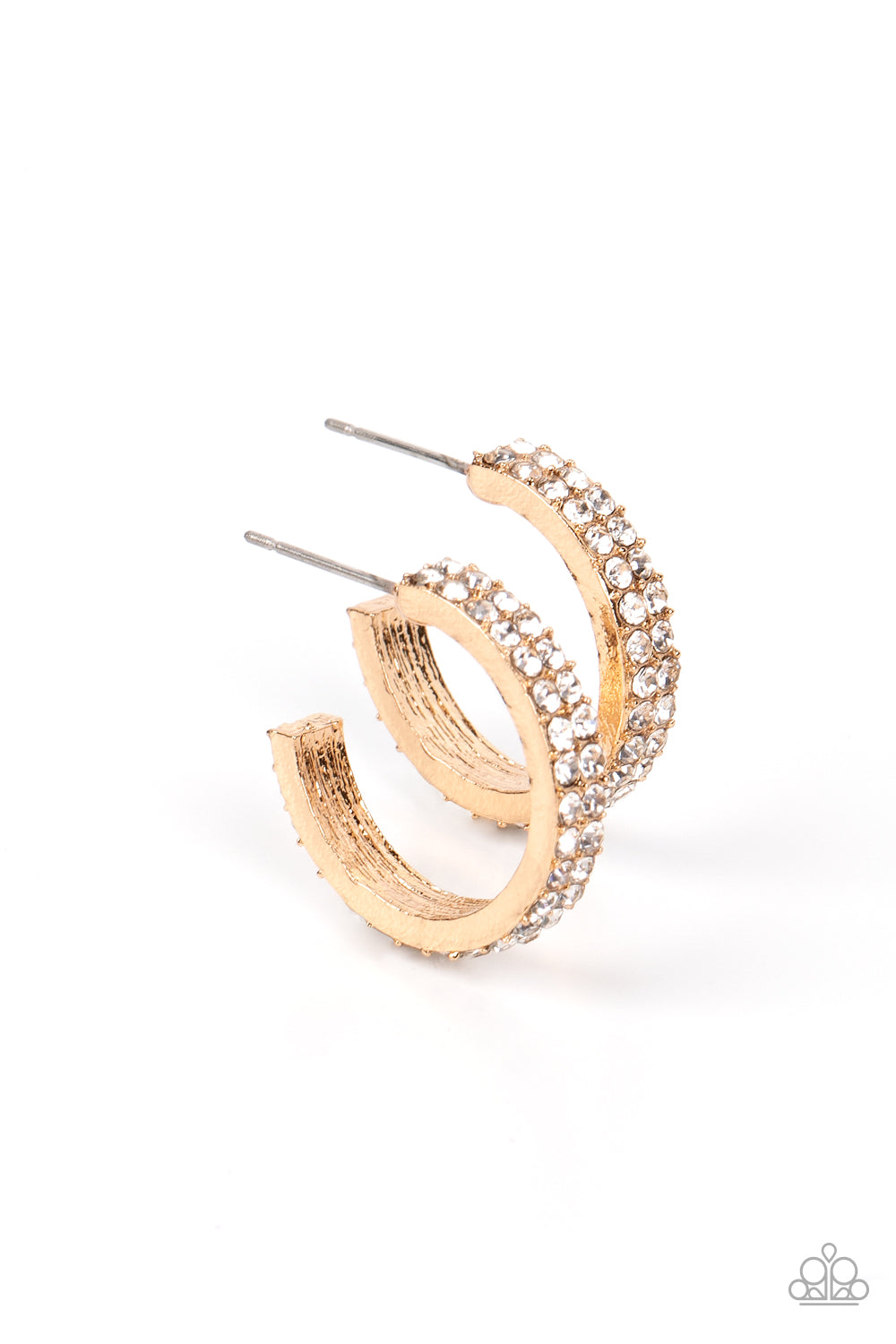 Positively Petite - Paparazzi - Gold White Rhinestone Small Hoop Earrings