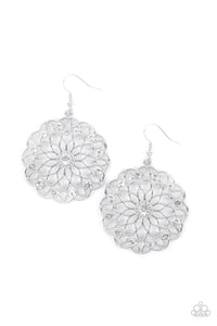 Posy Proposal - Paparazzi - White Rhinestone Silver Floral Earrings