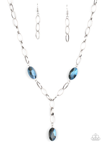 Power Up - Paparazzi - Blue Iridescent Oval Gem Y Shaped Necklace