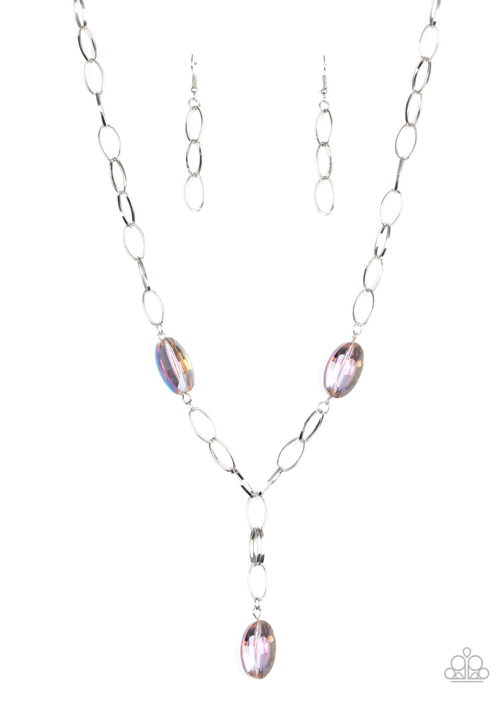 Power Up - Paparazzi - Multi Iridescent Oval Gem Y Shaped Necklace