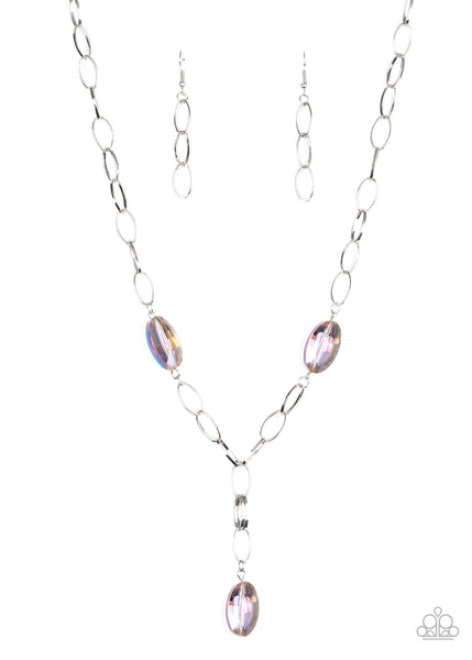 Power Up - Paparazzi - Multi Iridescent Oval Gem Y Shaped Necklace