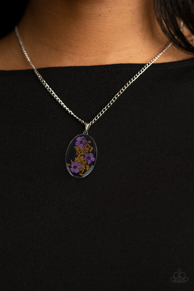 Prairie Tea Party - Paparazzi - Purple and Yellow Flower Acrylic Pendant Necklace