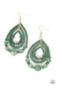 Prana Party - Paparazzi - Green Stone Seed Bead Crystal Teardrop Earrings