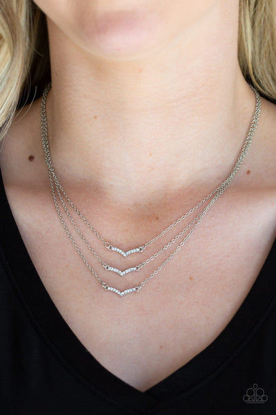 Pretty Petite - Paparazzi - White Rhinestone Dainty Silver Layered Necklace