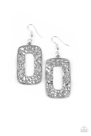 Primal Elements - Paparazzi - Silver Rectangle Hammered Earrings