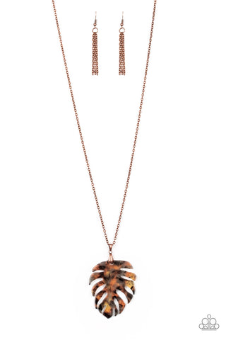 Prismatic Palms – Paparazzi – Copper Metallic Shimmer Acrylic Resin Leaf Pendant Necklace