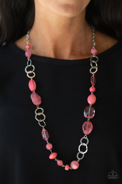 Prismatic Paradise - Paparazzi - Pink Bead Silver Ring Necklace