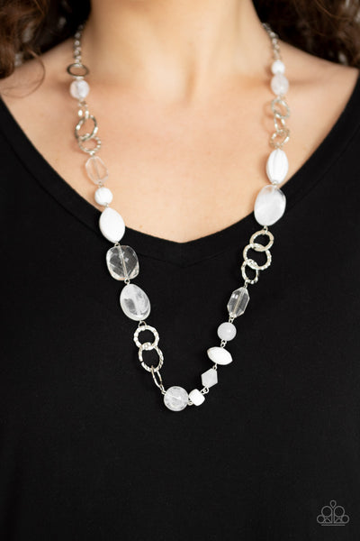 Prismatic Paradise - Paparazzi - White Bead Silver Ring Necklace