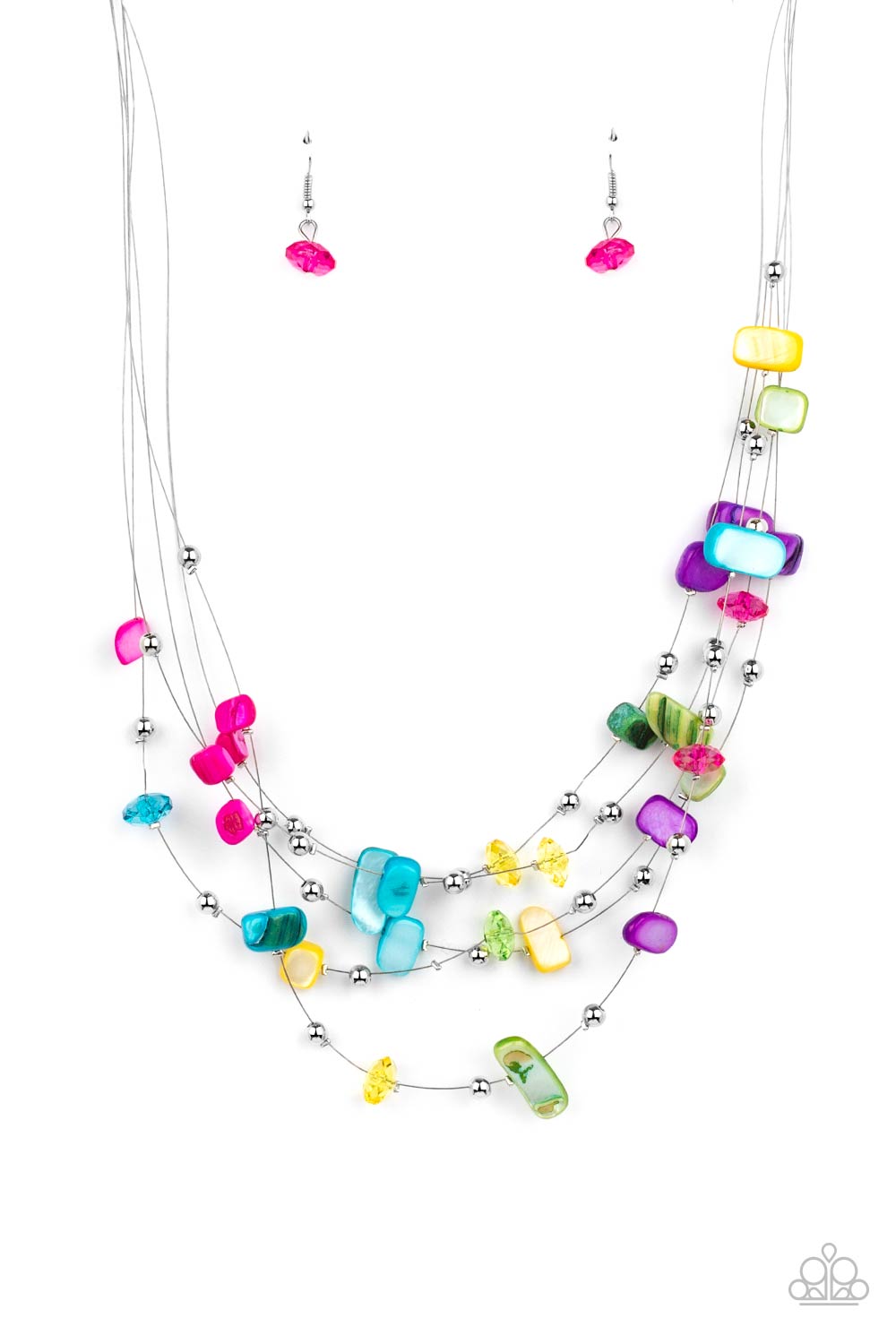 Prismatic Pebbles - Paparazzi - Multi Shell and Crystal Bead Silver Wire Necklace