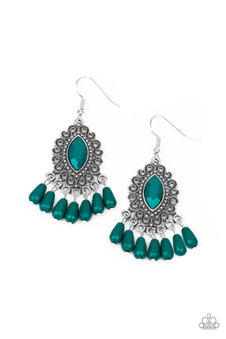 Private Villa - Paparazzi - Green Faceted Bead Silver Filigree Earrings