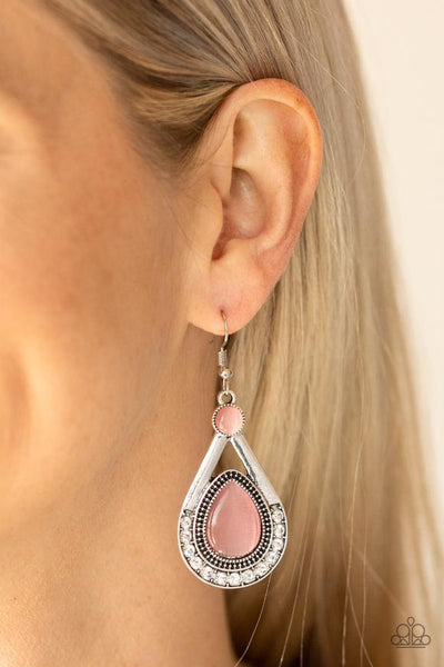 Pro Glow - Paparazzi - Pink Moonstone Silver Teardrop Earrings