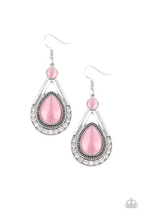 Pro Glow - Paparazzi - Pink Moonstone Silver Teardrop Earrings