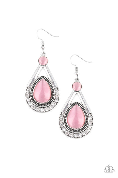 Pro Glow - Paparazzi - Pink Moonstone Silver Teardrop Earrings