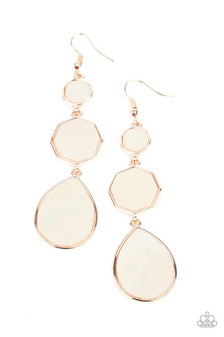 Progressively Posh - Paparazzi - Rose Gold Frame White Iridescent Shell-Like Earrings