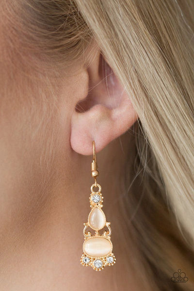 Push Your LUXE - Paparazzi - Gold Oval Moonstone Earrings