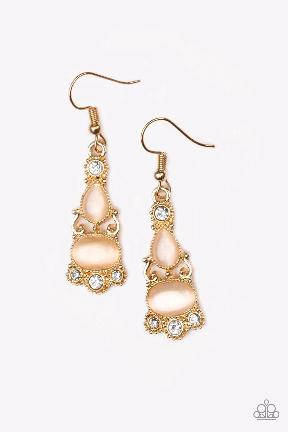 Push Your LUXE - Paparazzi - Gold Oval Moonstone Earrings