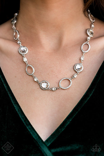 Pushing Your LUXE - Paparazzi - White Rhinestone Silver Necklace Fashion Fix Exclusive