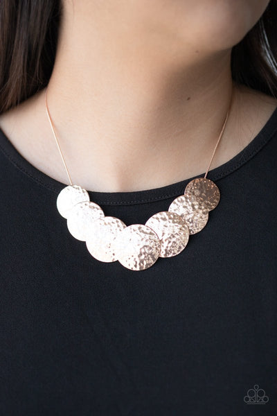 RADIAL Waves - Paparazzi - Rose Gold Hammered Disc Necklace