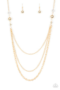 RITZ It All - Paparazzi - Gold and White Rhinestone Necklace