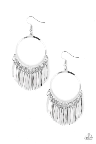 Radiant Chimes - Paparazzi - Silver Hoop Fringe Earrings