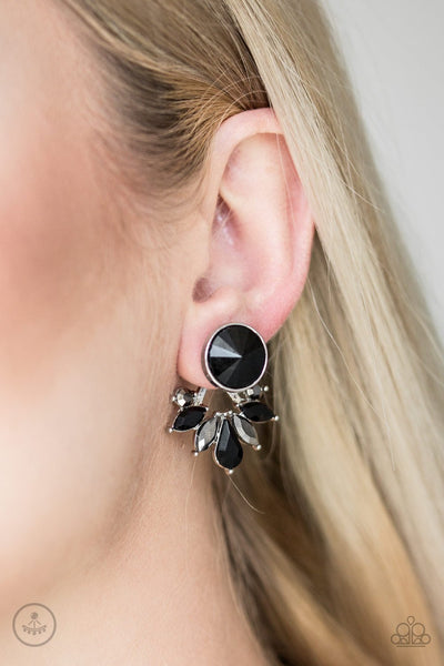 Radically Royal - Paparazzi - Black and Hematite Rhinestone Jacket Post Earrings