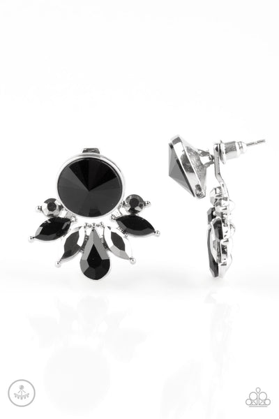 Radically Royal - Paparazzi - Black and Hematite Rhinestone Jacket Post Earrings