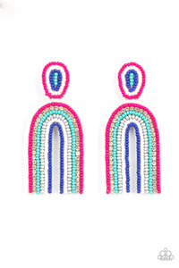 Rainbow Remedy - Paparazzi - Multi Pink Blue Seed Bead Rainbow Post Earrings