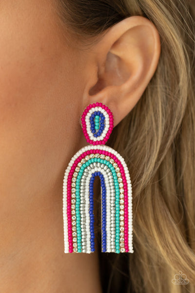 Rainbow Remedy - Paparazzi - Multi Pink Blue Seed Bead Rainbow Post Earrings