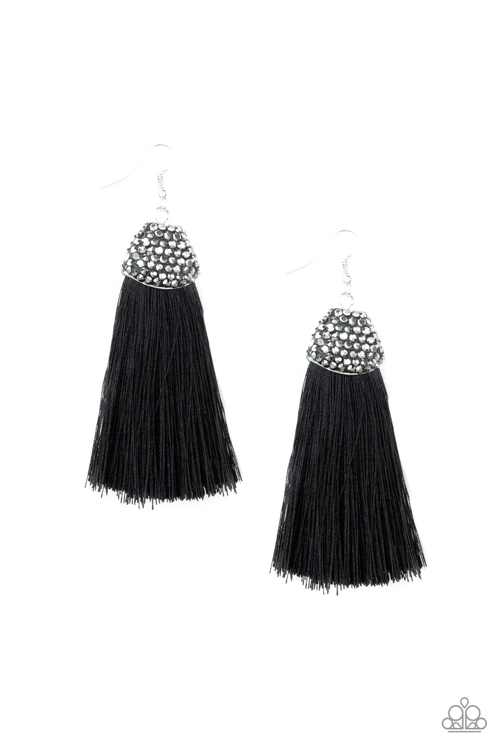 Razzle Riot - Paparazzi - Black Tassel Thread Hematite Earrings