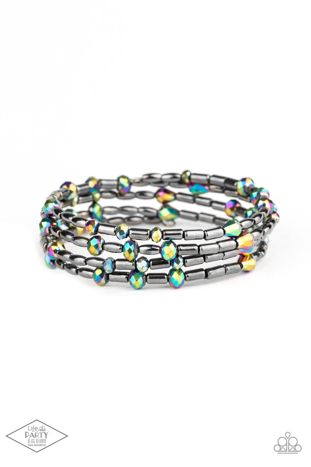 Regal Remix - Paparazzi - Multi Iridescent Bead Gunmetal Coil Bracelet