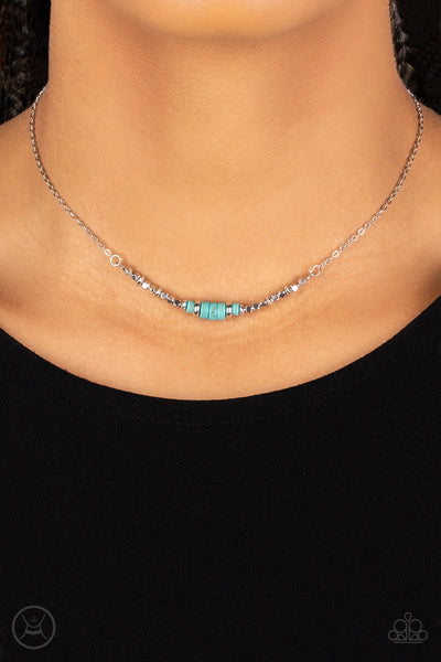 Retro Rejuvenation - Paparazzi - Blue Turquoise Stone Silver Choker Necklace