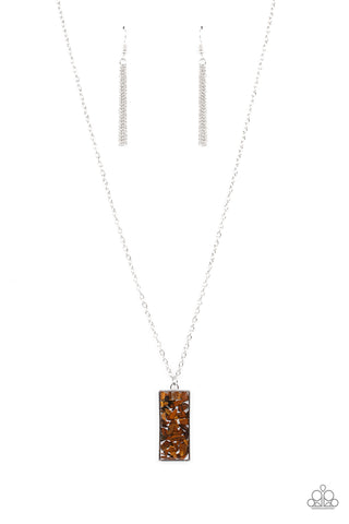 Retro Rock Collection - Paparazzi - Brown Tiger's Eye Rock Acrylic Rectangle Pendant Necklace
