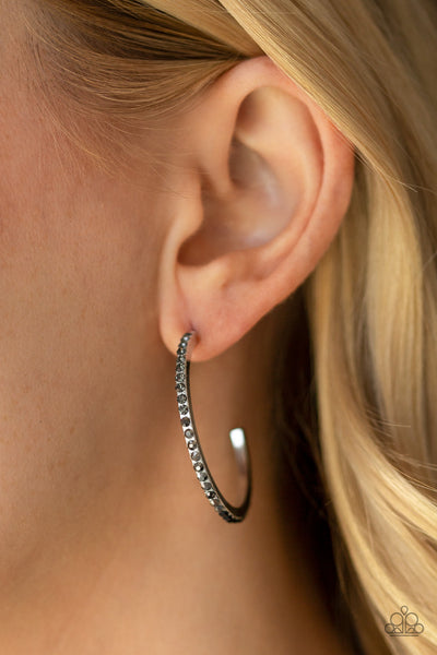 Rhinestone Revamp - Paparazzi - Black Hematite Smoky Rhinestone Ombre Hoop Earrings